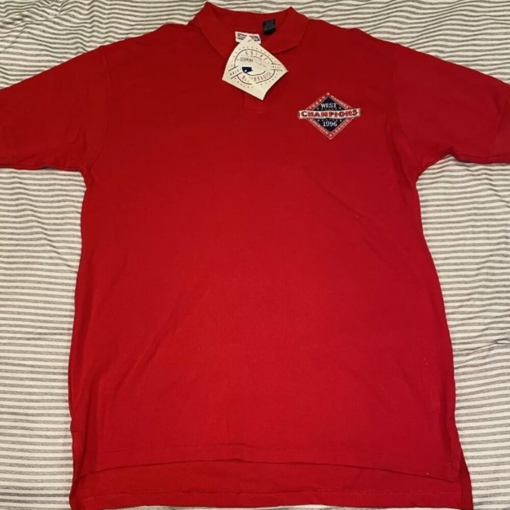 NWT Vintage Texas Rangers MLB Red 1996 AL West Champions Polo Shirt Mens L